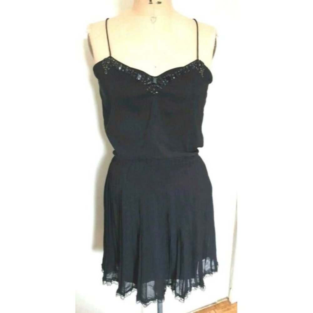 NWOT Victoria's Secret rhinestone embellished sequin black pleated dress XS